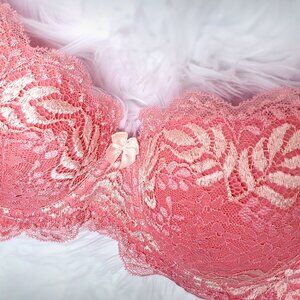 High support pink coral floral lace bra